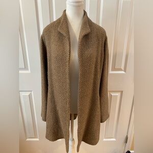Eileen Fisher Tan Wool Blend Silk Lined Long Open Jacket Size M